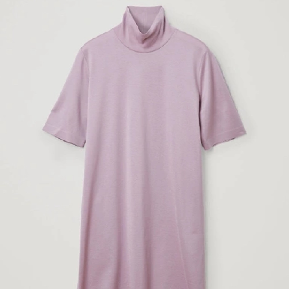 COS Cotton Roll-Neck T-Shirt Dress in Purple